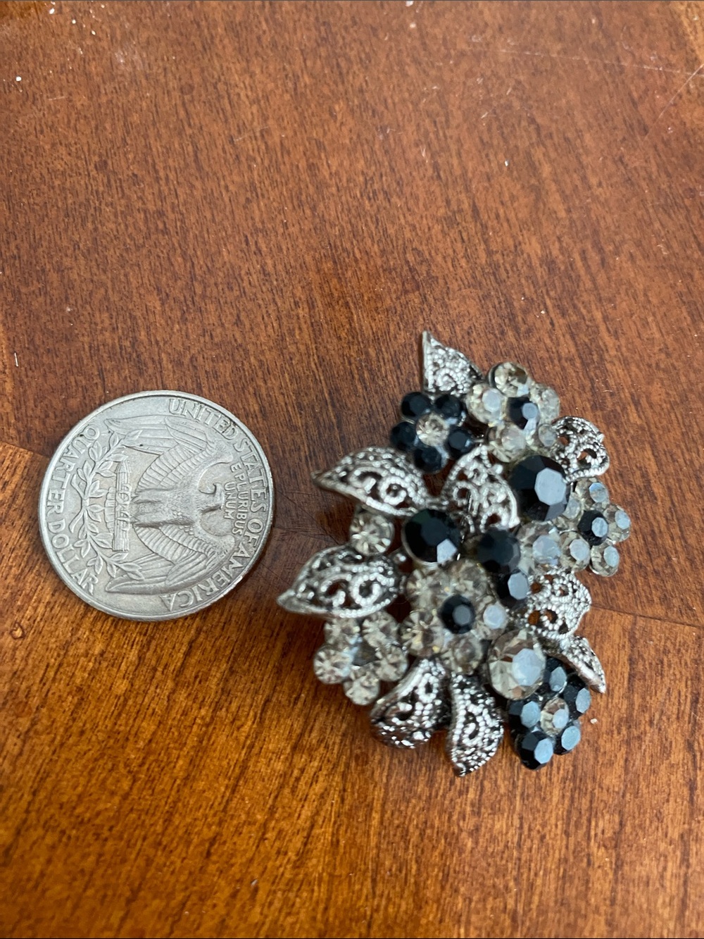 Vintage Silver-Tone black & Clear Crystal Cluster Brooch - Women Jewelry